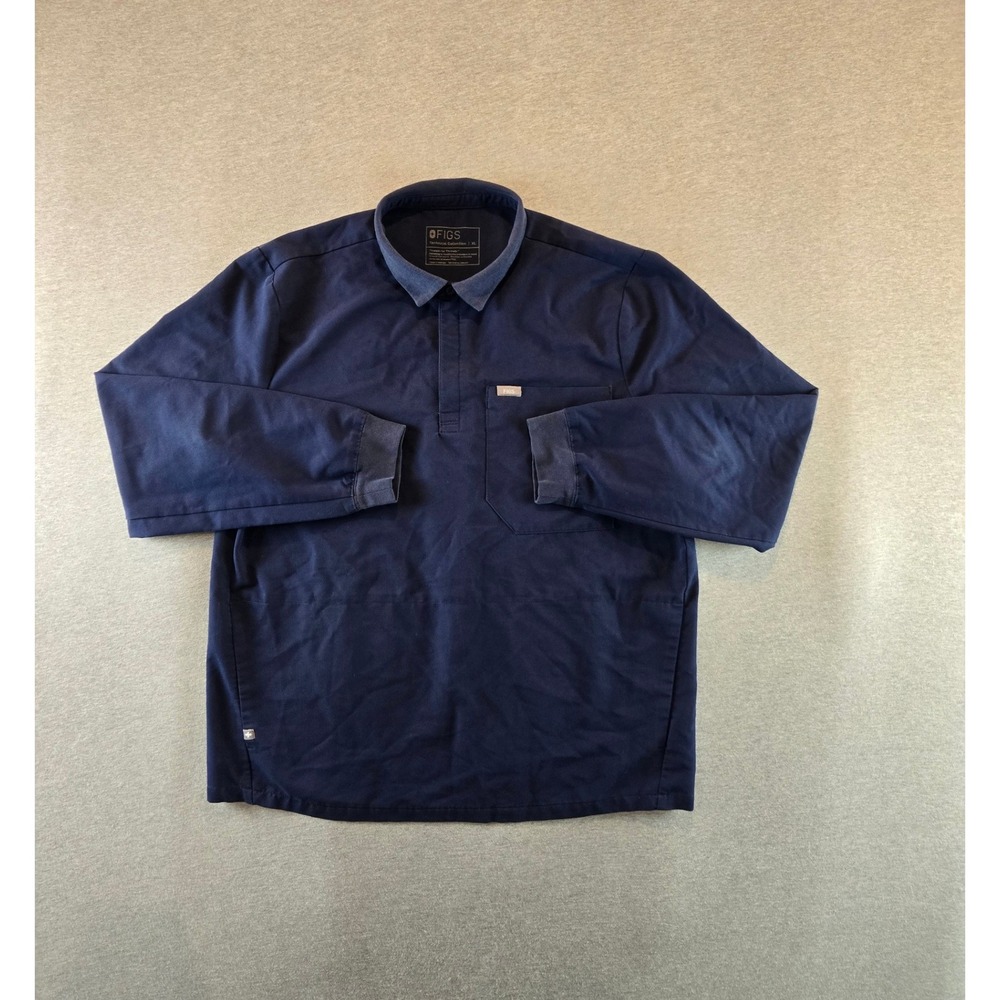 FIGS Top Mens XL Navy Blue Lima Long Sleeve Polo Scrub Technical Collection